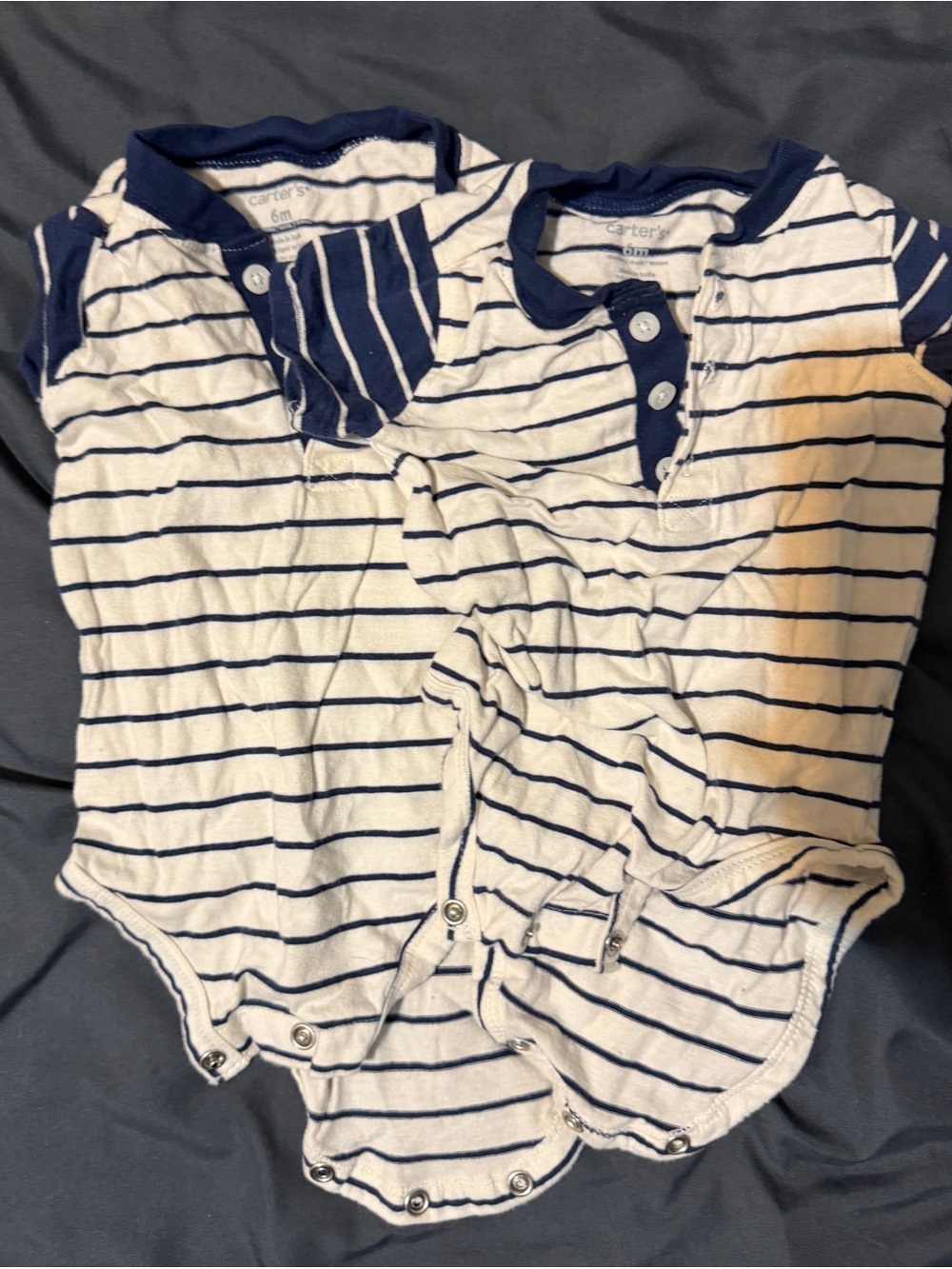 Carter's White and Navy Striped Baby One-Piece Set